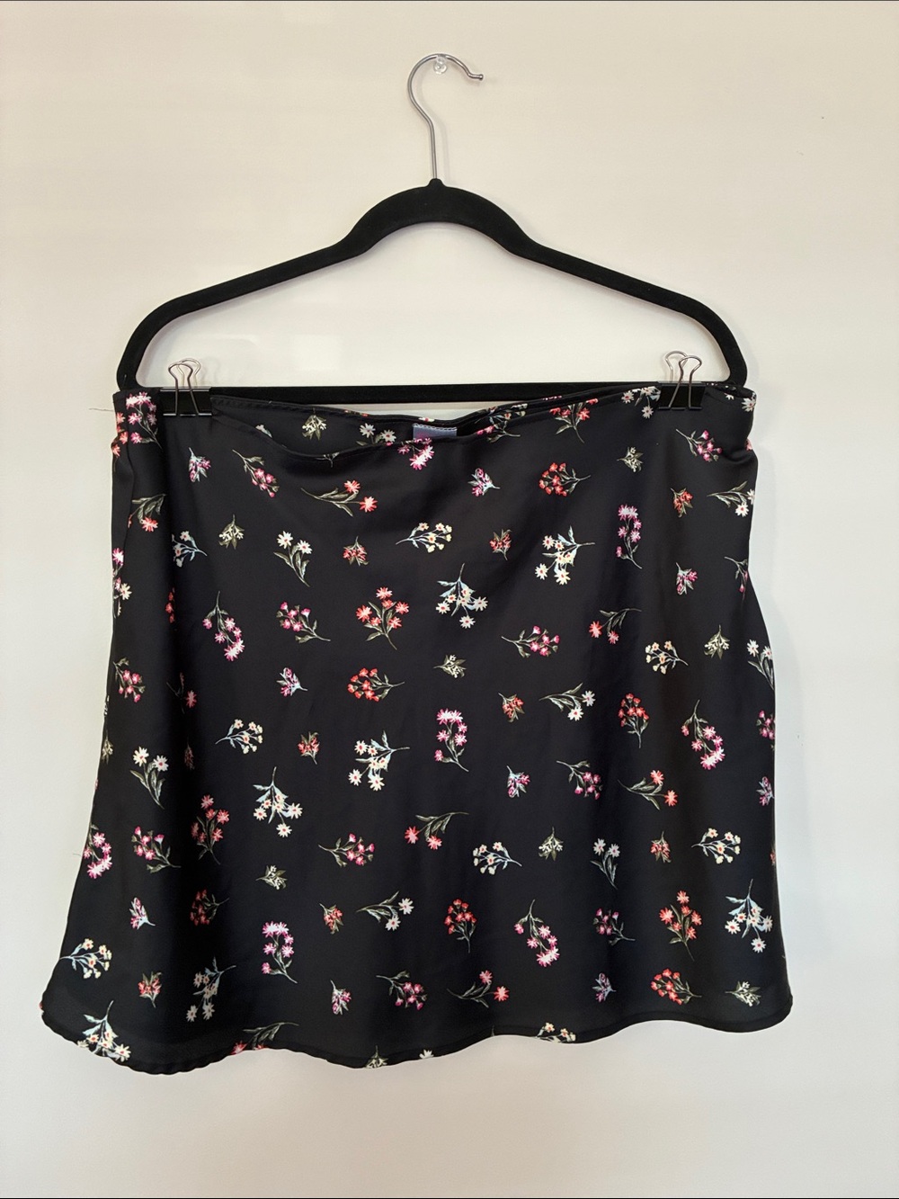 No Boundaries Black Mini Skirt with Pink & White Floral Print